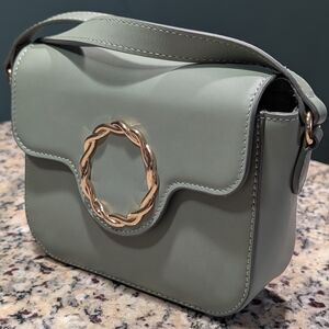 Galeries Lafayette Sage Green, Leather Handbag With Gold-Tone Twisted Hardware